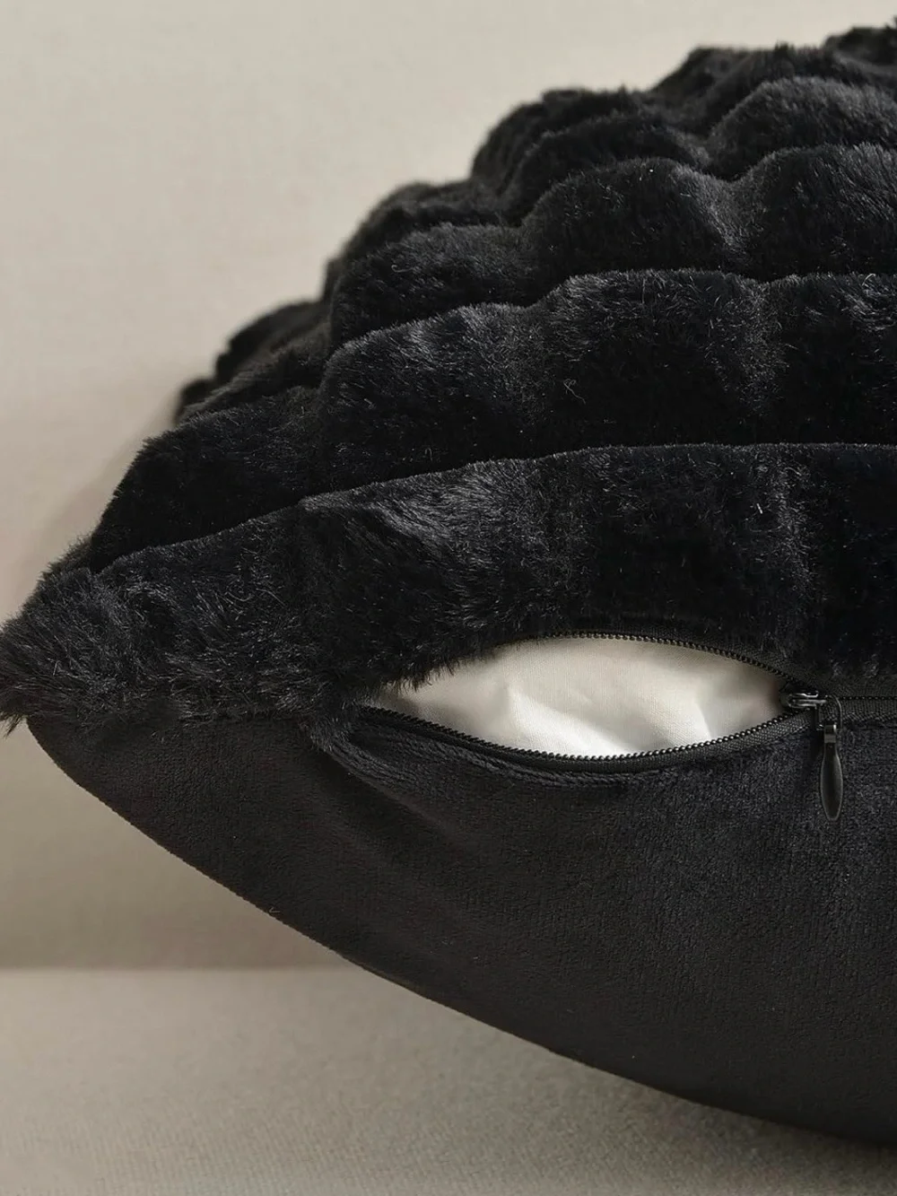 Black Plush Ribbed Throw Pillow Covers
